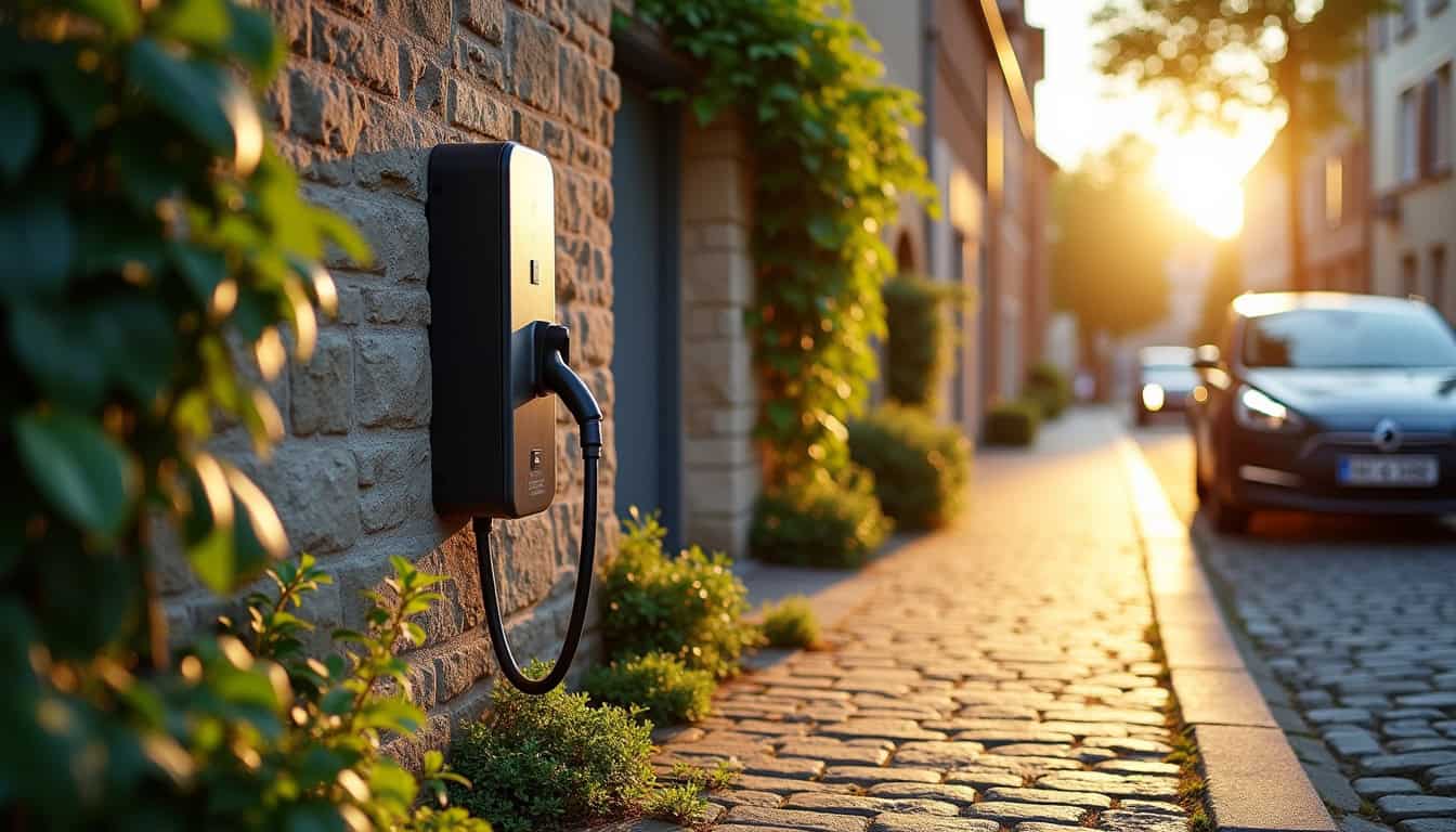 Borne de recharge électrique installée sur une rue résidentielle à Jouars-Pontchartrain