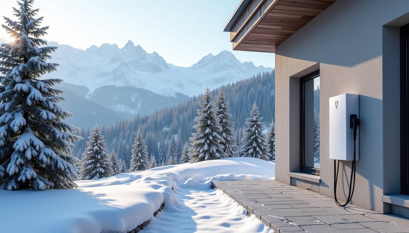 Borne de recharge électrique moderne installée dans un environnement résidentiel à Saint-Gervais-les-Bains