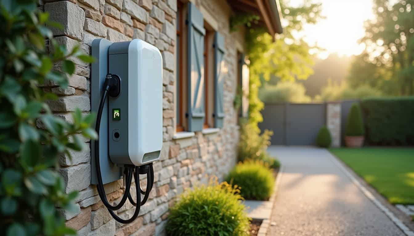 Borne de recharge électrique murale installée à l’extérieur d’une habitation à Saint-Marcel-lès-Annonay