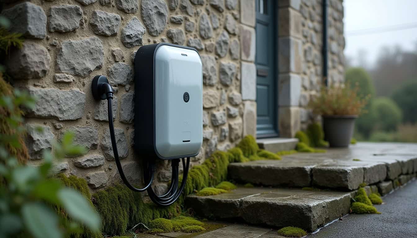 Borne de recharge électrique murale installée à l'extérieur d'une maison à Le Gâvre, résistante aux intempéries