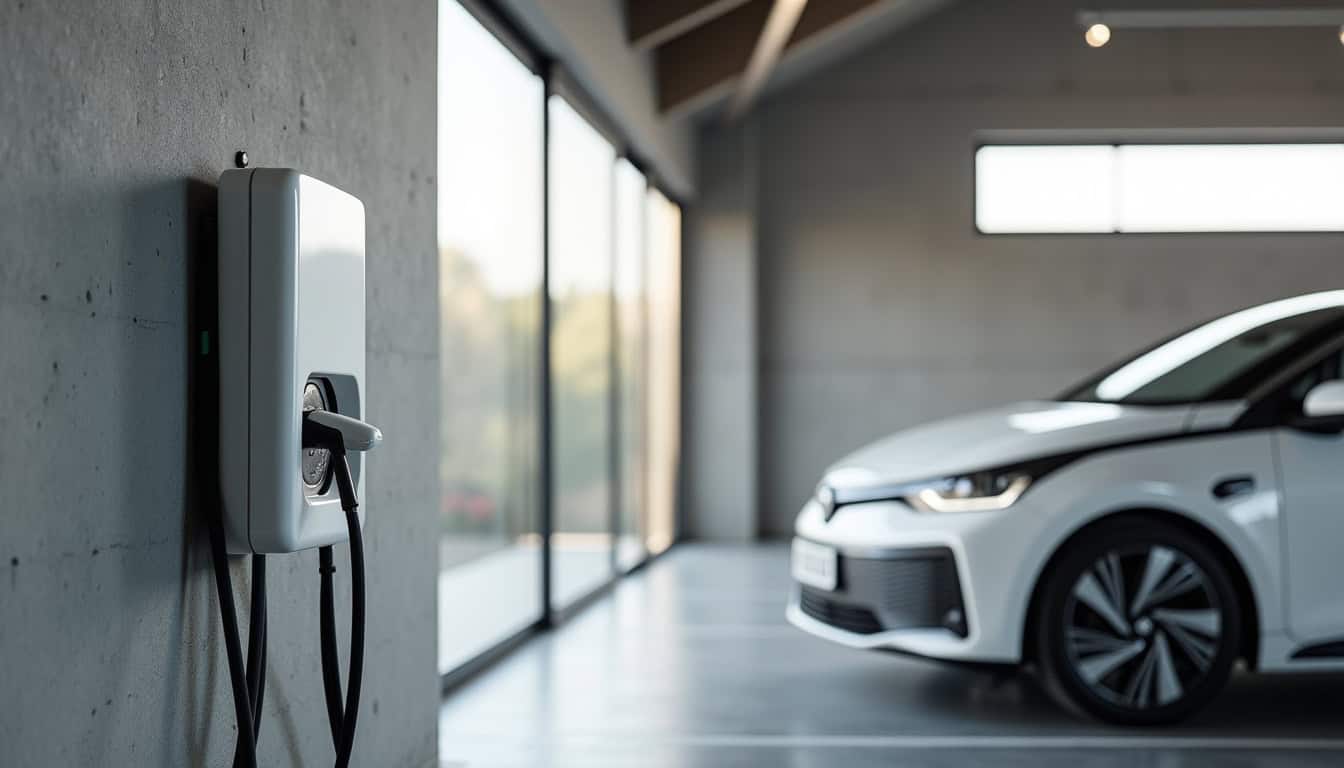 Borne de recharge électrique murale installée dans un garage à Villers-lès-Nancy