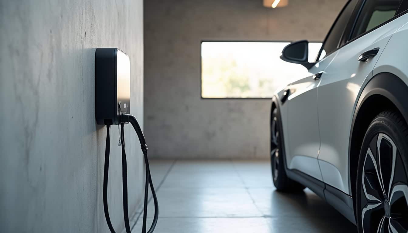 Borne de recharge électrique pour voiture installée dans un garage privé à Louvigny