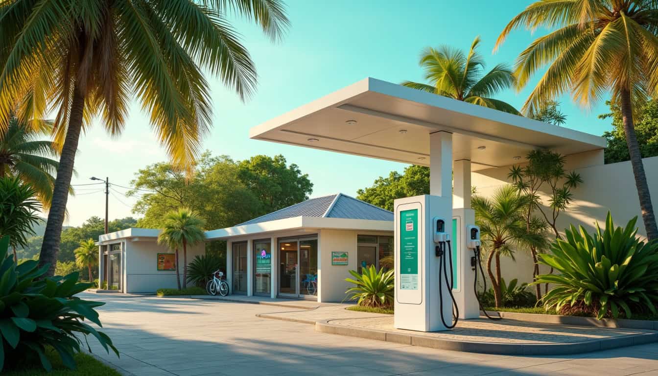 Borne de recharge électrique publique située à Bellefontaine, Martinique