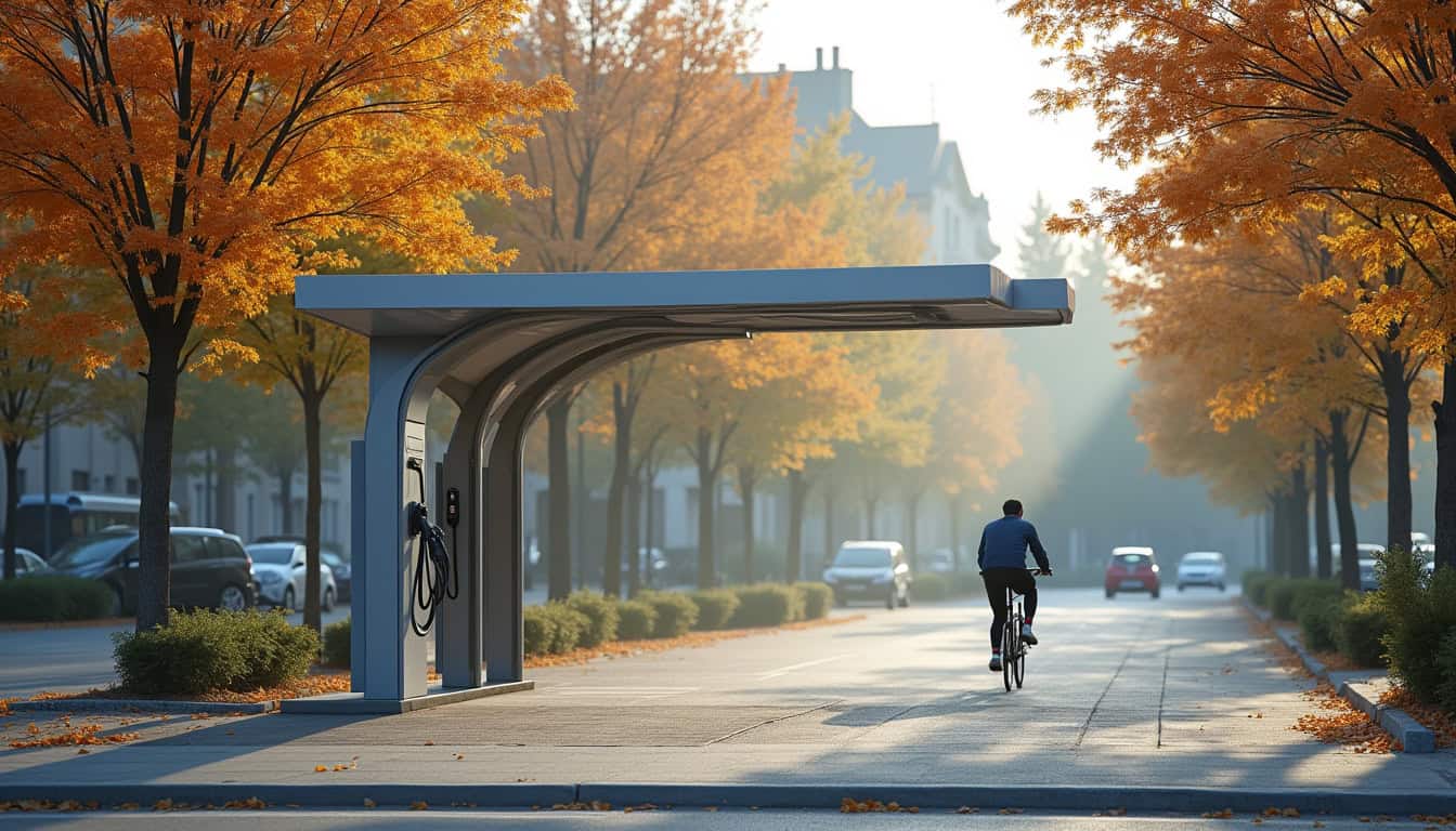 Borne de recharge électrique publique située à Longueil-Annel, proche d