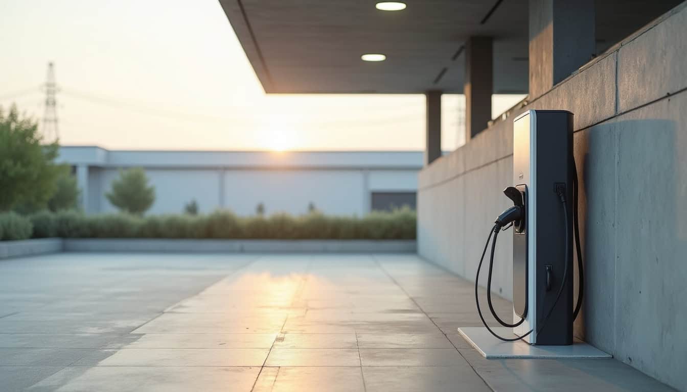 Borne de recharge électrique publique située dans la zone artisanale d'Archer à Andouillé