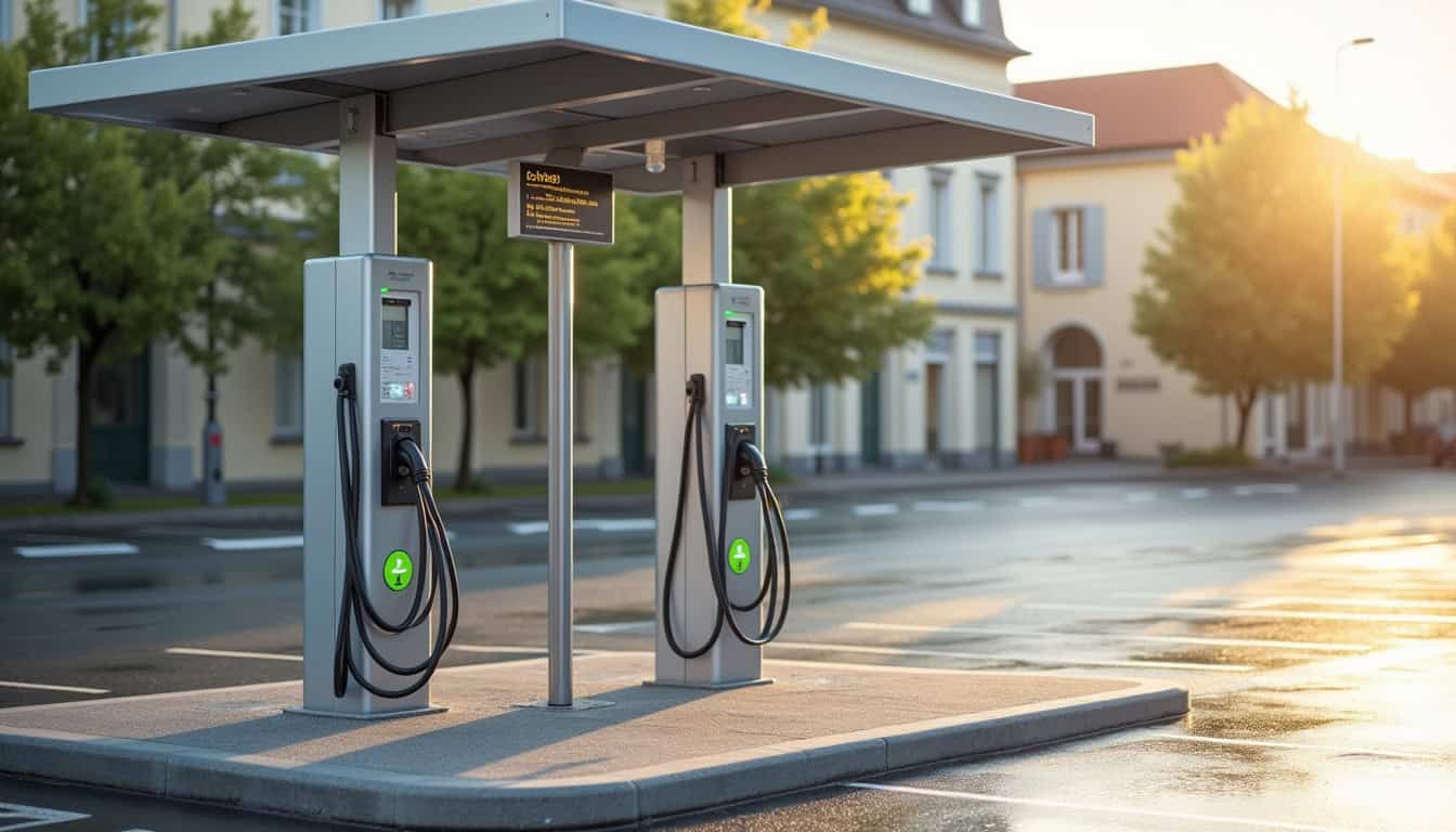 Borne de recharge électrique publique située Place Charles De Gaulle à La Ferté-Saint-Aubin