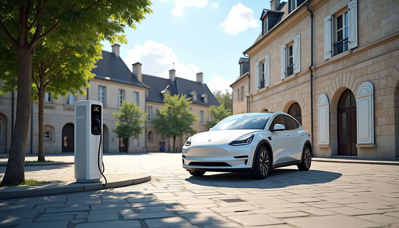 Borne de recharge électrique publique située sur la place du Général Leclerc à Montrichard
