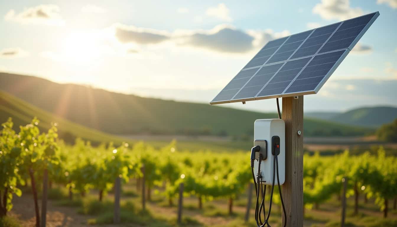 Borne de recharge électrique raccordée à des panneaux solaires à Les Artigues-de-Lussac