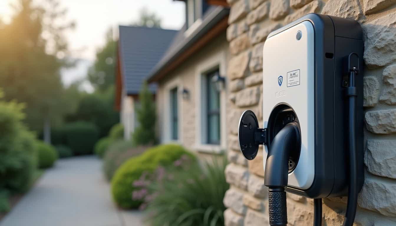 Borne de recharge électrique sécurisée installée en extérieur à Saulny