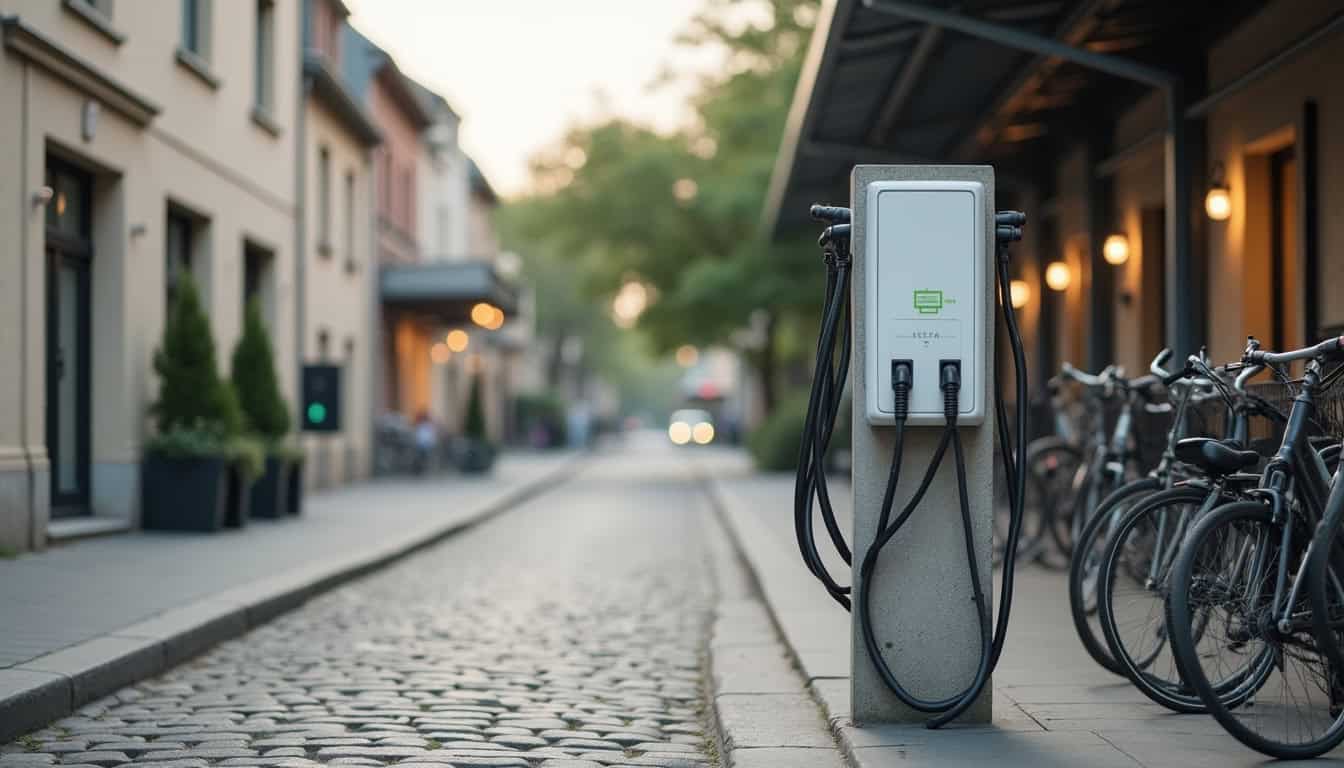 Borne de recharge électrique située à l'extérieur près de la gare de Vermenton