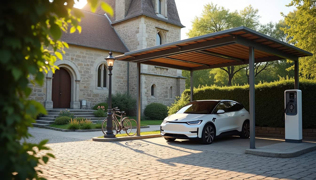 Borne de recharge électrique située place de l’église à Fleuré