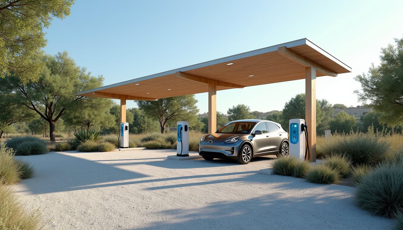 Borne de recharge électrique située sur le parking de la Cigalière à Gaujac