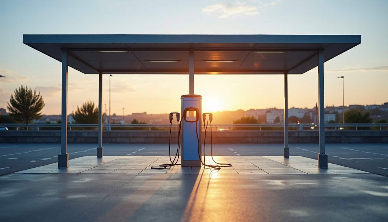 Borne de recharge électrique située sur le parking de la gare routière de Fuveau