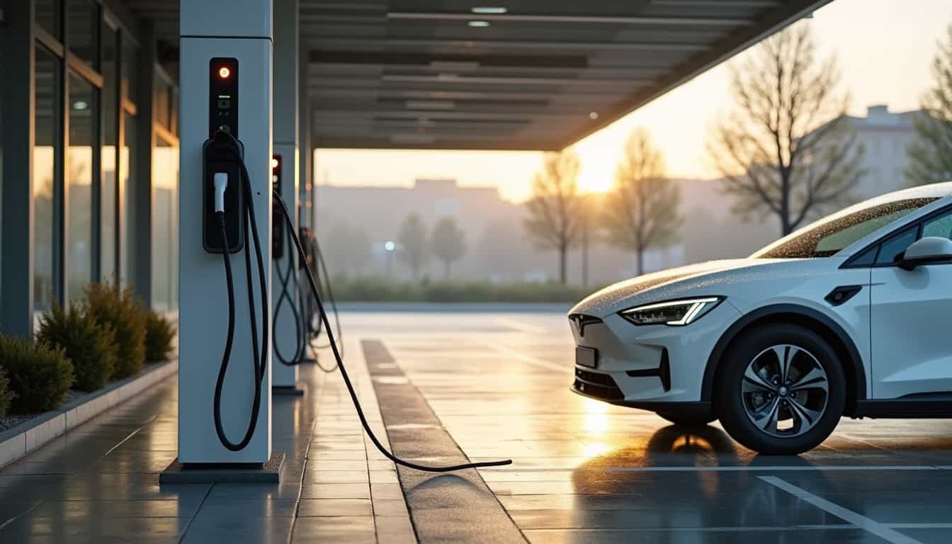 Borne de recharge électrique située sur le parking du Super U à Guémené-Penfao
