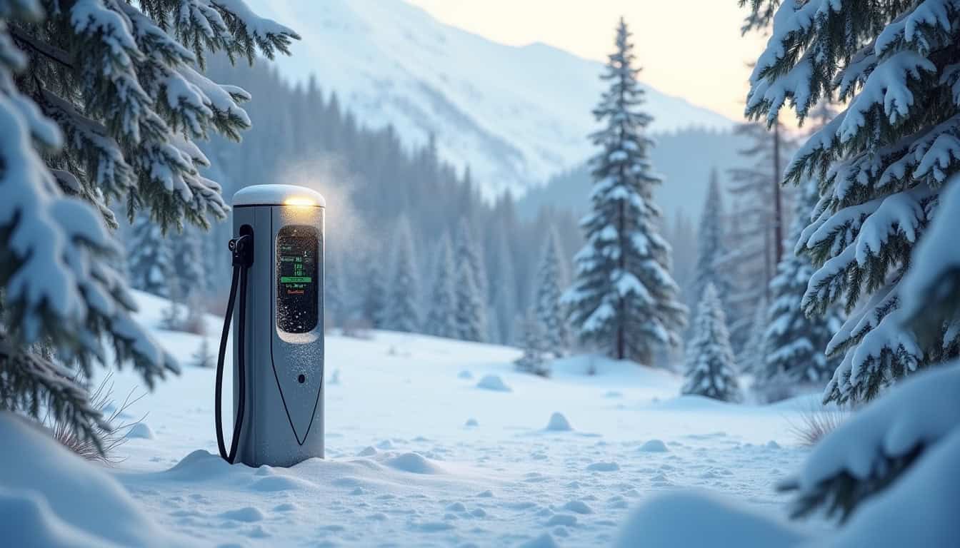 Borne de recharge électrique sous la neige à Les Rousses
