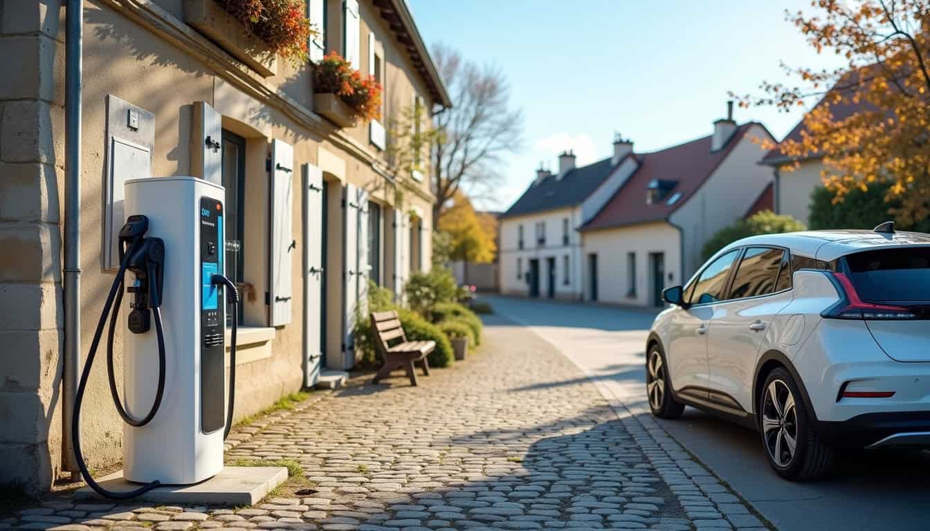 Borne de recharge électrique sur la place Tombouctou à Mauzé-sur-le-Mignon