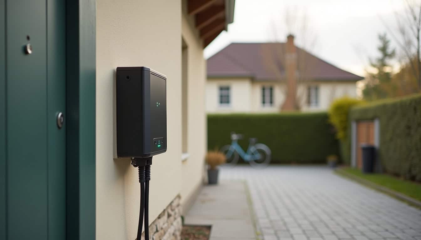 Borne de recharge électrique Wallbox installée à l'extérieur d'une maison à Cheptainville