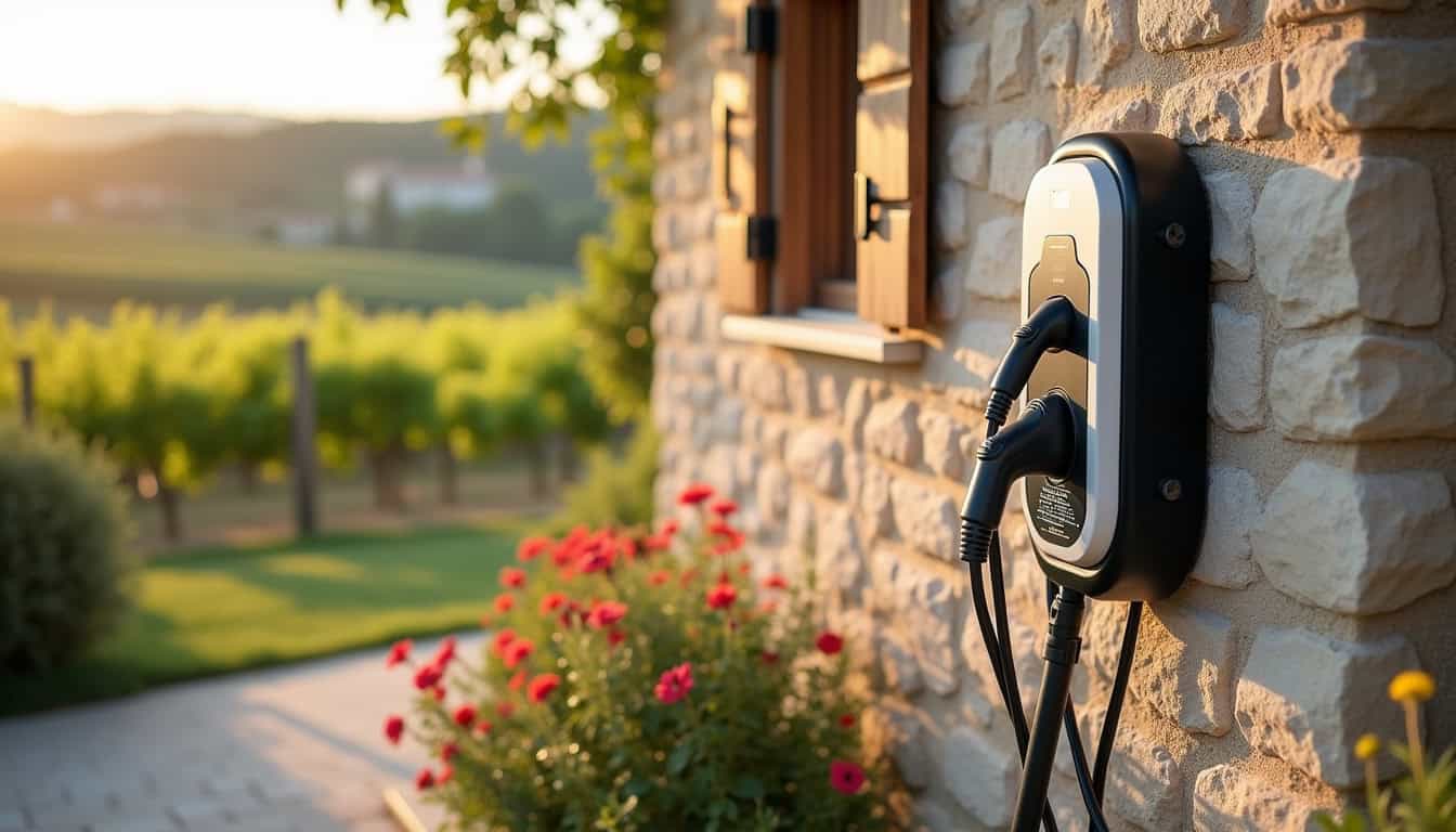 Borne de recharge installée à l'extérieur d'une maison à Villasavary