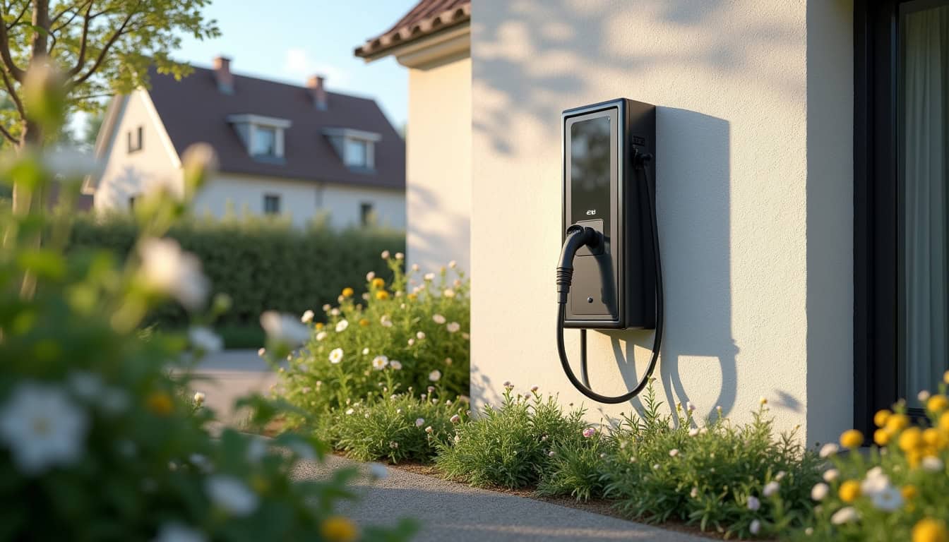 Borne de recharge installée à l'extérieur d'une maison individuelle à Cambronne-lès-Ribécourt