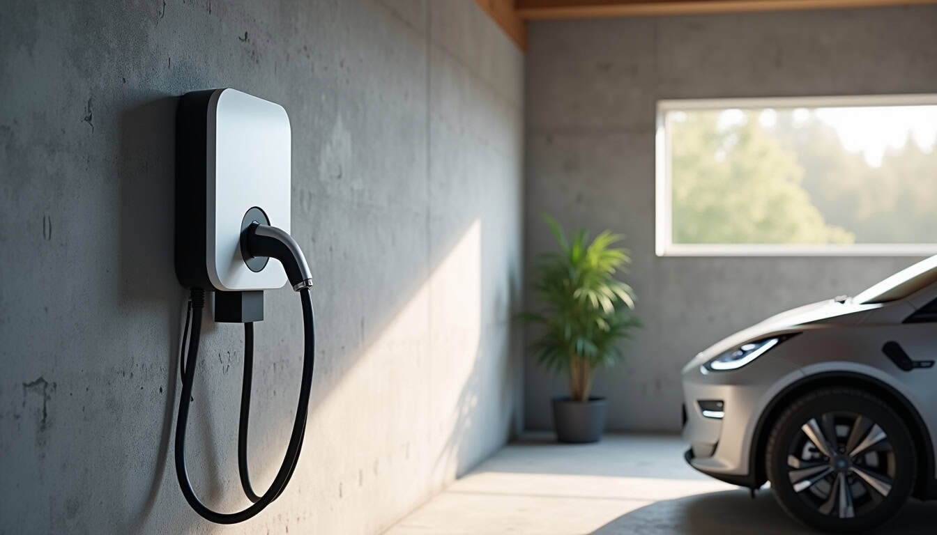 Borne de recharge installée à l'intérieur d'un garage à Saint-Hilaire-de-Clisson