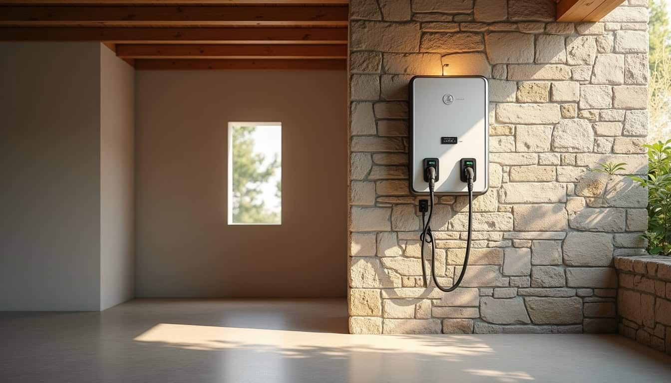 Borne de recharge installée à l'intérieur d'un garage à Saint-Malo-de-Phily