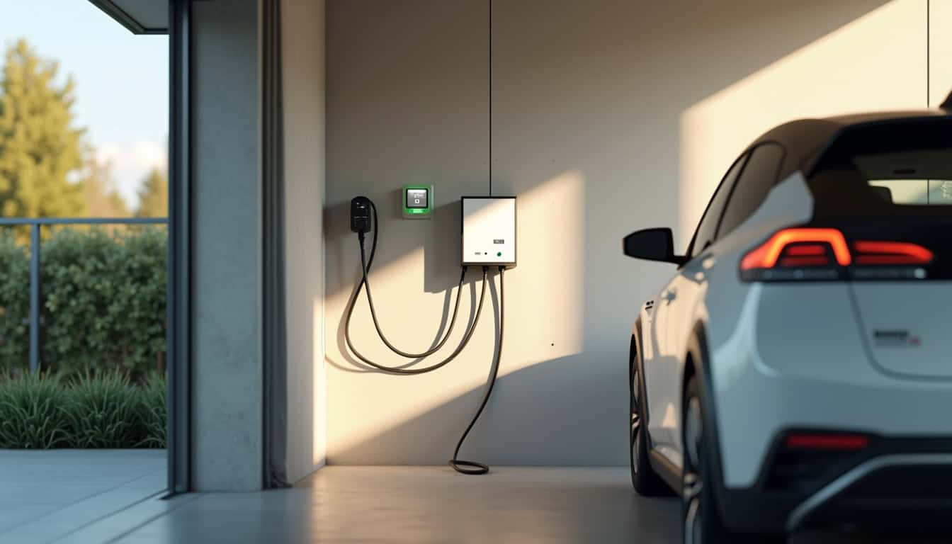 Borne de recharge installée dans un garage de maison individuelle à Le Pouzin