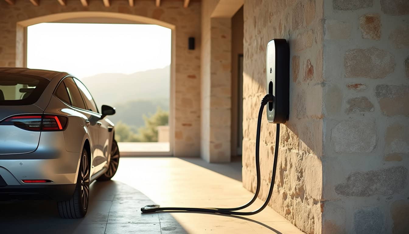 Borne de recharge installée dans un garage en journée en Vaucluse