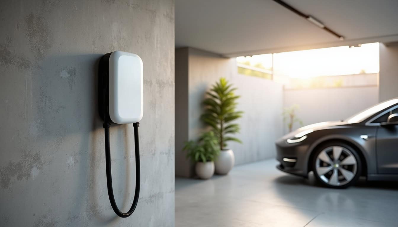 Borne de recharge installée dans un garage privé à Andrézieux-Bouthéon