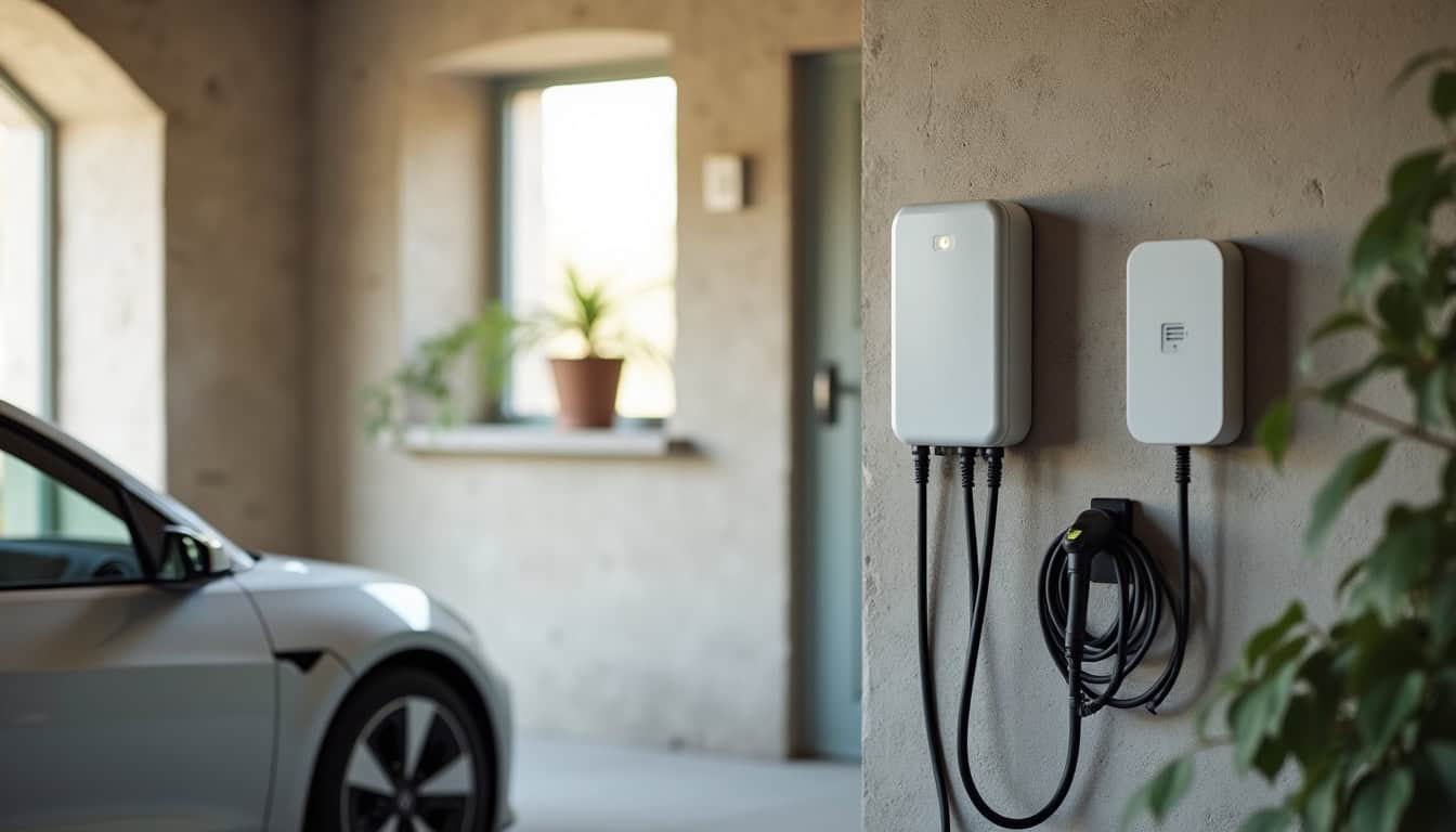 Borne de recharge installée dans un garage privé à Percy-en-Normandie