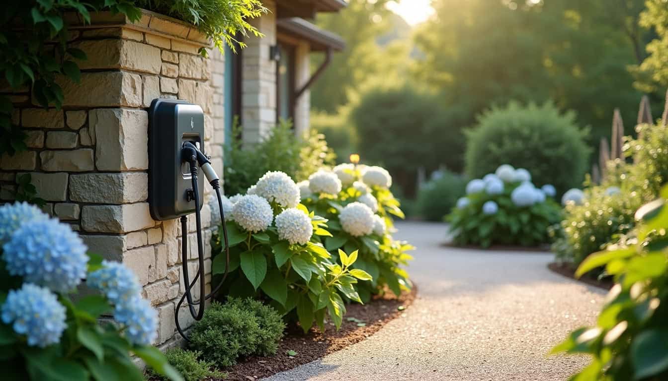 Borne de recharge installée dans un jardin à Meyssac