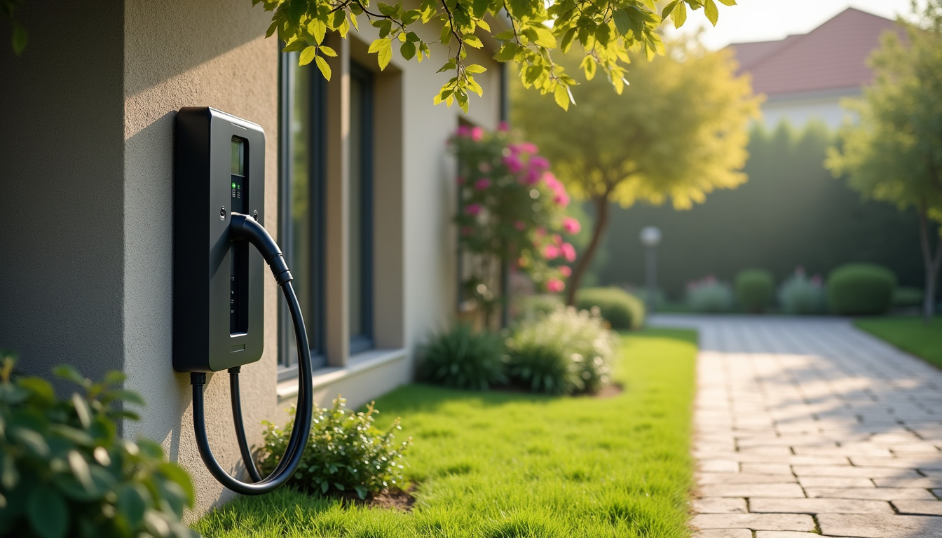 Borne de recharge installée dans un jardin de maison à Bois-Colombes