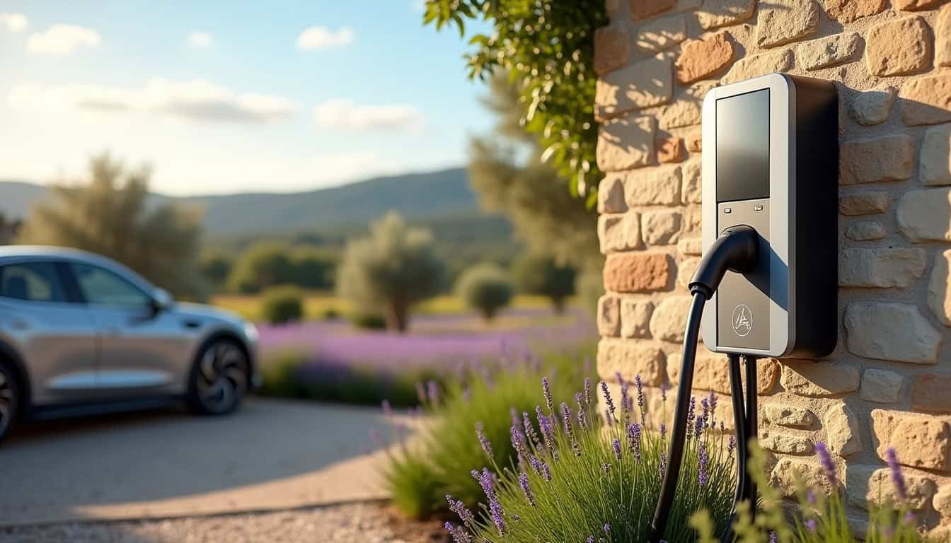 Borne de recharge installée dans un jardin privé à Vinsobres