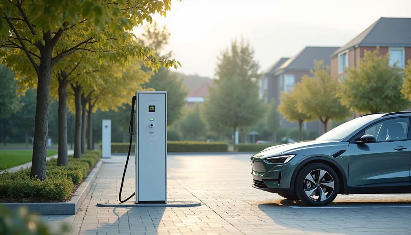 Borne de recharge installée dans un parc d'entreprise à Saint-Jean-de-Luz