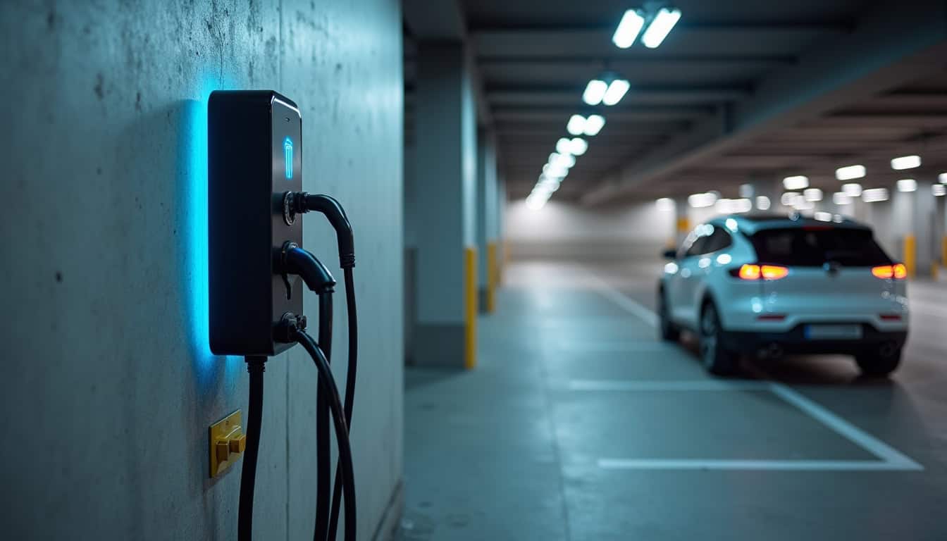 Borne de recharge installée dans un parking collectif à Crest