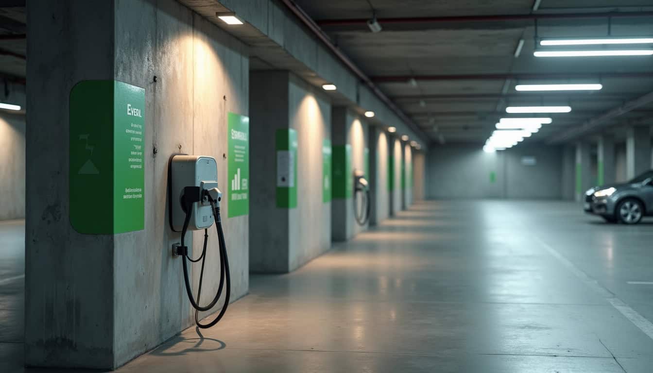Borne de recharge installée dans un parking collectif à Saint-Christol