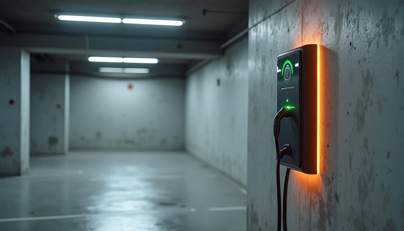 Borne de recharge installée dans un parking d