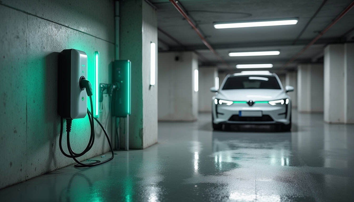Borne de recharge installée dans un parking d'appartement à Revin