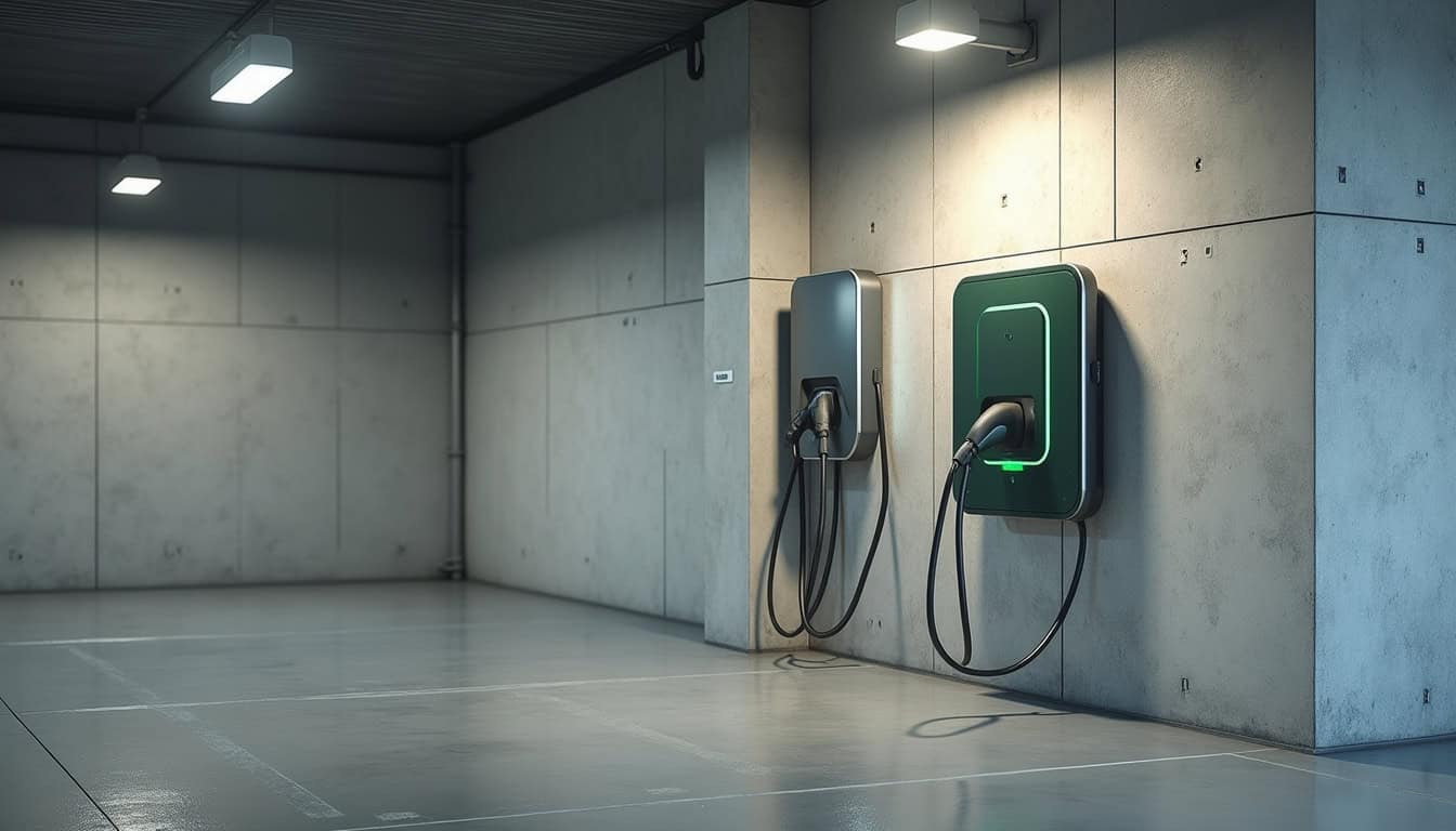 Borne de recharge installée dans un parking de copropriété à Arette
