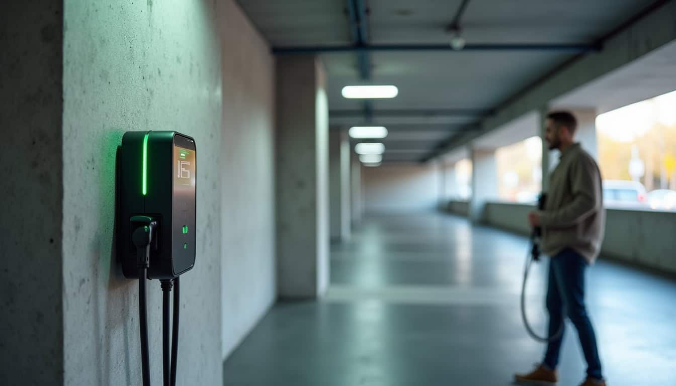 Borne de recharge installée dans un parking de copropriété à Boucau