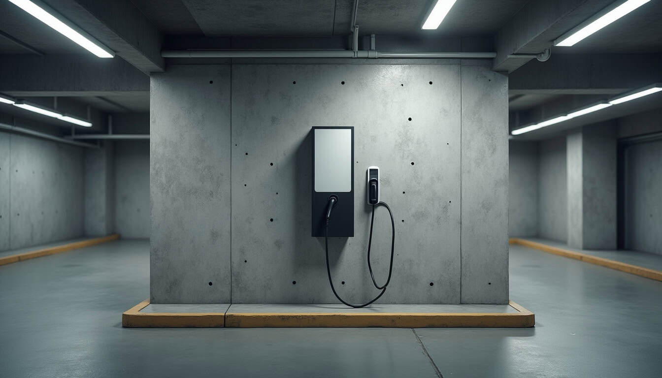 Borne de recharge installée dans un parking de copropriété à Cestas