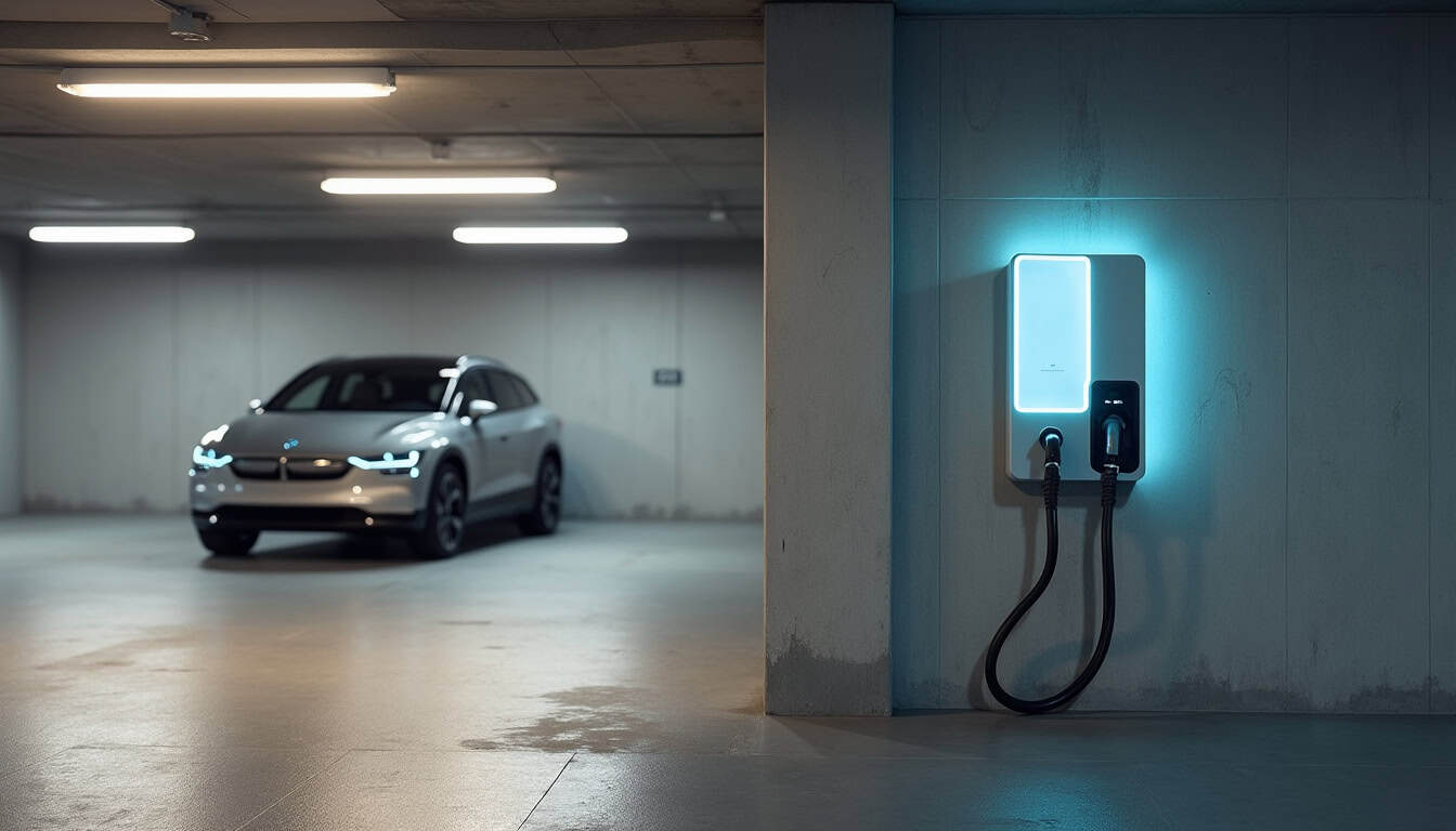 Borne de recharge installée dans un parking de copropriété à Néoules