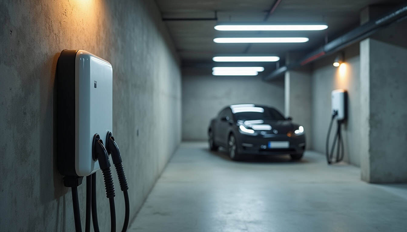 Borne de recharge installée dans un parking de copropriété à Papaichton