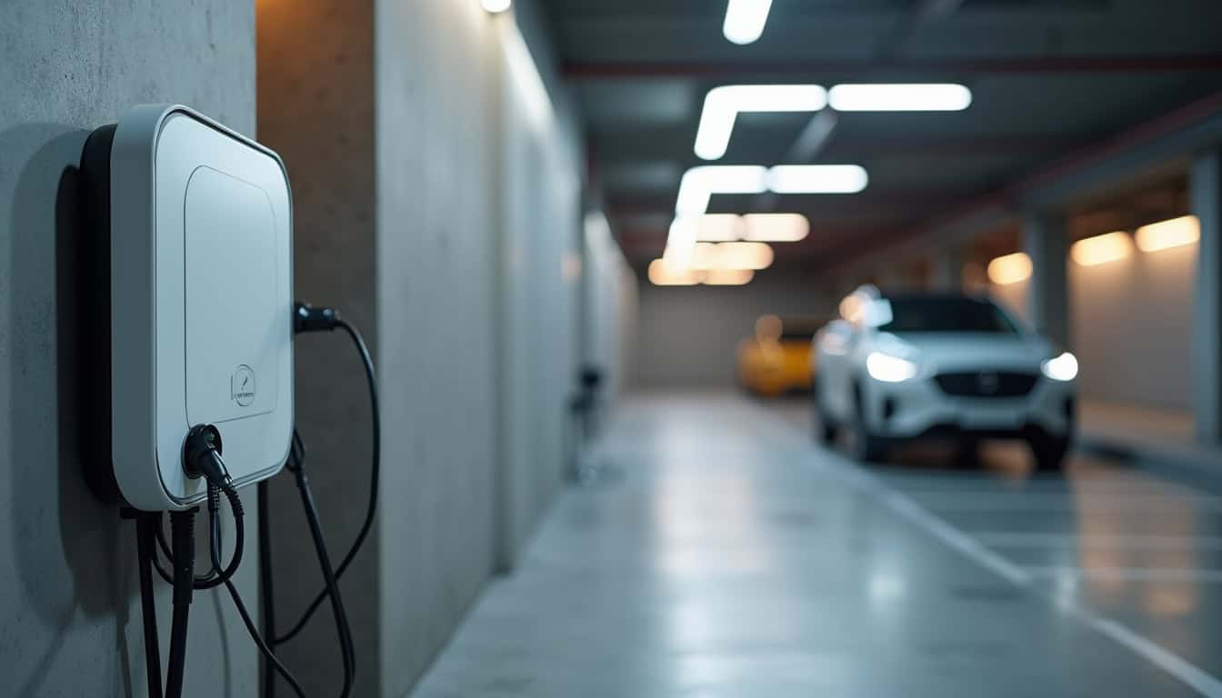 Borne de recharge installée dans un parking de copropriété à Saint-Germain-en-Laye