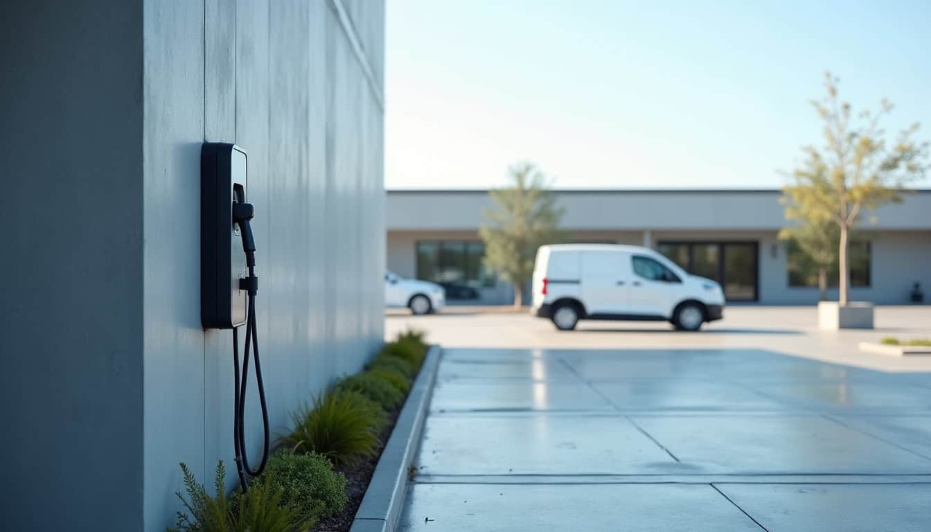 Borne de recharge installée dans un parking d’entreprise à Aigné