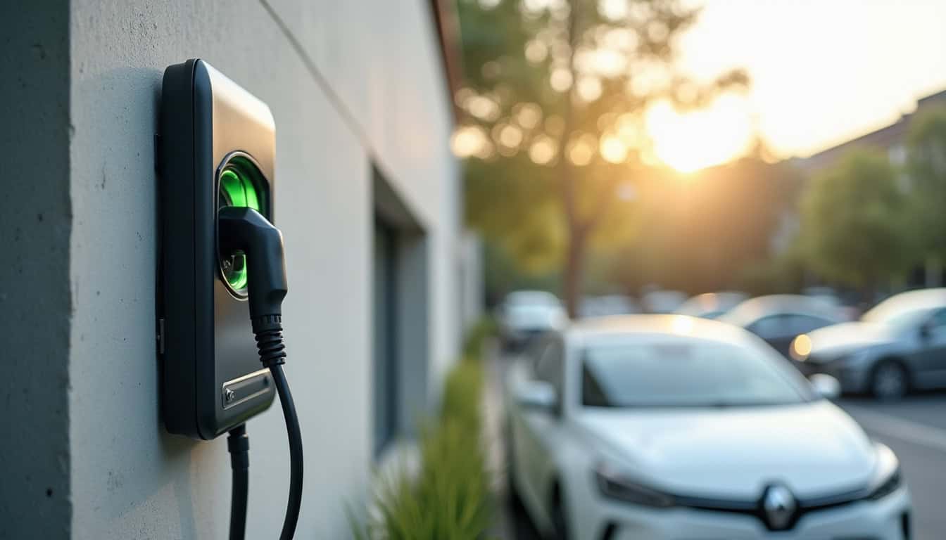 Borne de recharge installée dans un parking d'entreprise à Betton