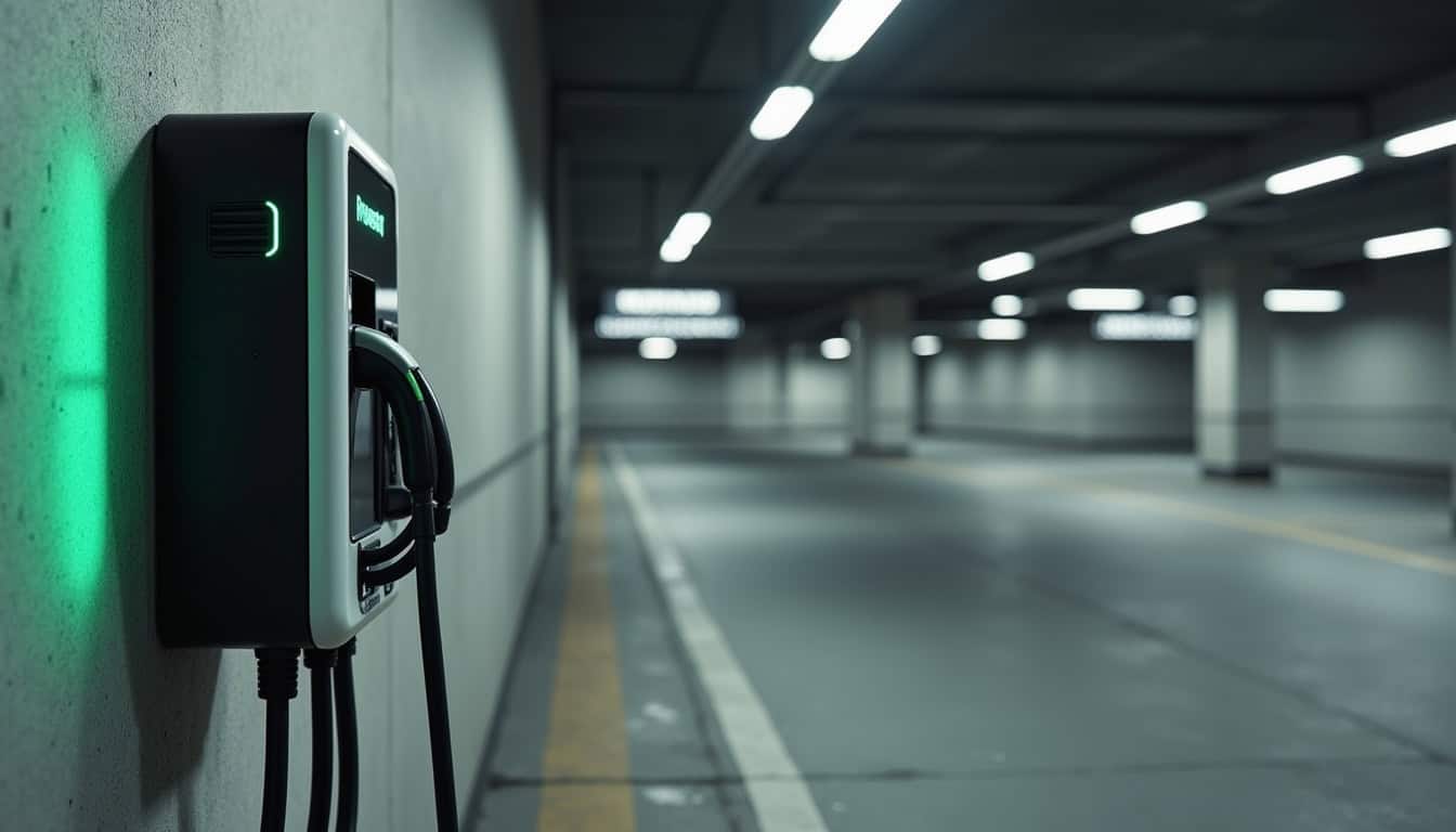 Borne de recharge installée dans un parking en copropriété à Marckolsheim