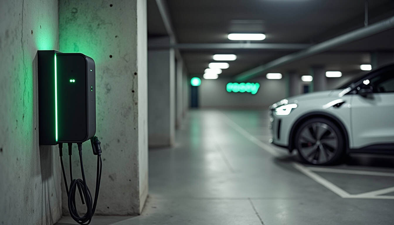 Borne de recharge installée dans un parking privé à Rosoy