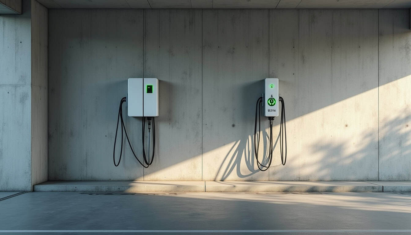 Borne de recharge installée dans un parking souterrain d