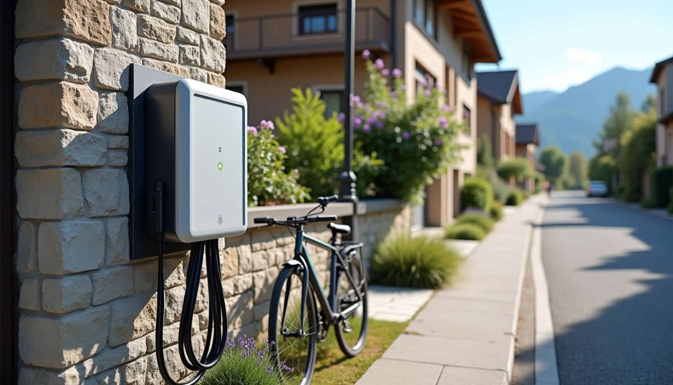 Borne de recharge installée dans une rue résidentielle de Loisin, Haute-Savoie