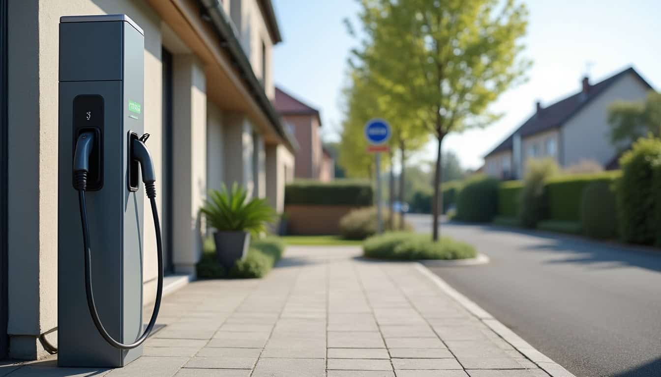 Borne de recharge installée devant une maison à Clichy-sous-Bois